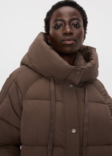 Brown Padded Long Showerproof Wrap Coat