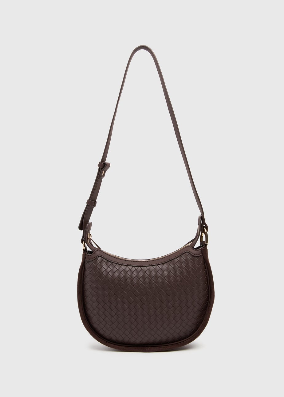 Brown Weave Faux Leather Crossbody Bag