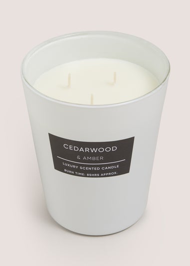 White Large Cedarwood & Amber Candle