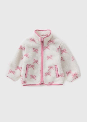 Girls Cream Bow Borg Jacket (1-7yrs)