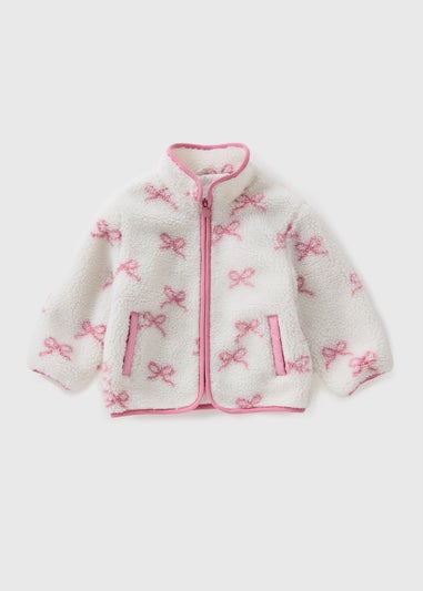 Girls Cream Bow Borg Jacket (1-7yrs)