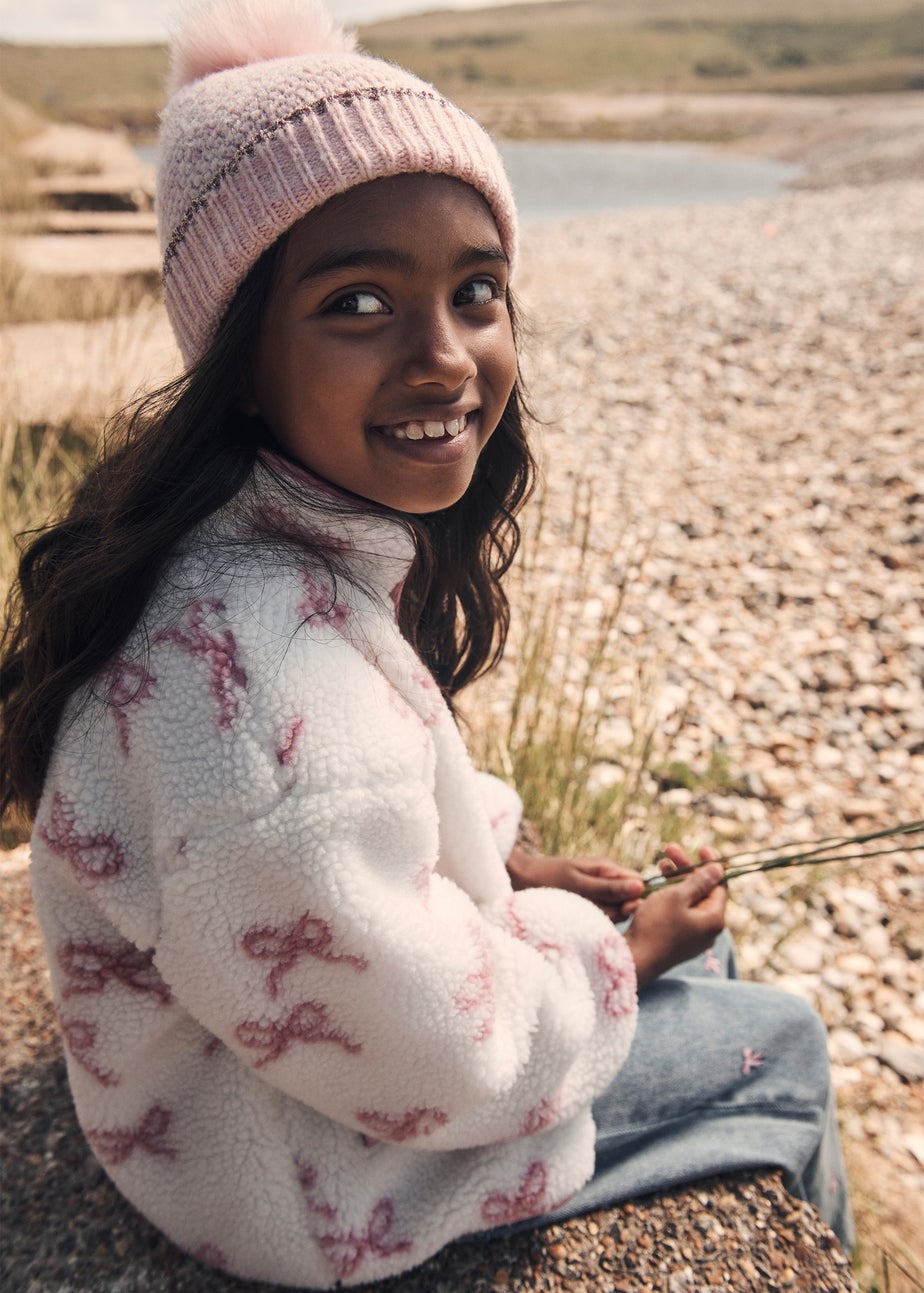 Girls Cream Bow Borg Jacket (1-7yrs)