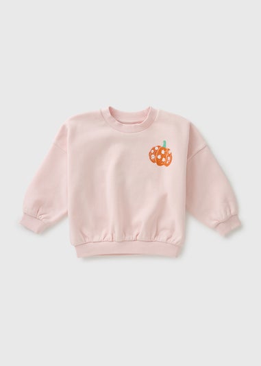 Girls Pink Pumpkin Sweatshirt (1-7yrs)