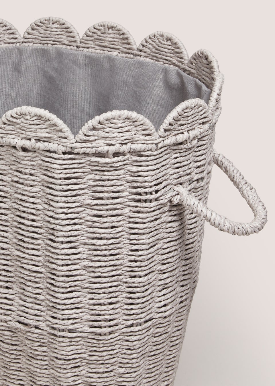 Grey Scalloped Edge Oval Laundry Basket