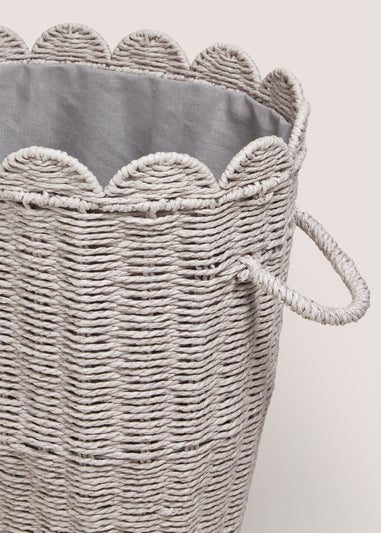 Grey Scalloped Edge Oval Laundry Basket