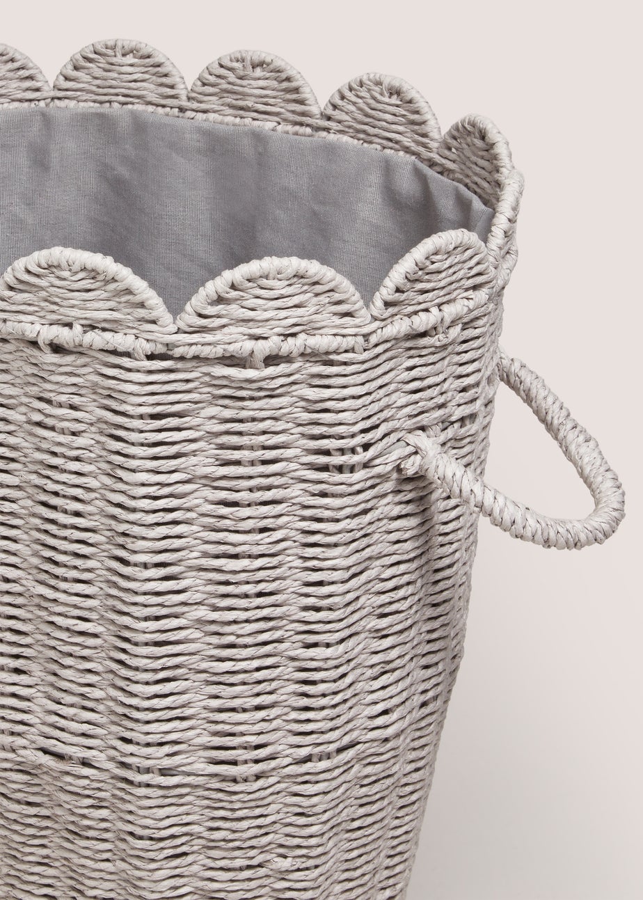 Grey Scalloped Edge Oval Laundry Basket