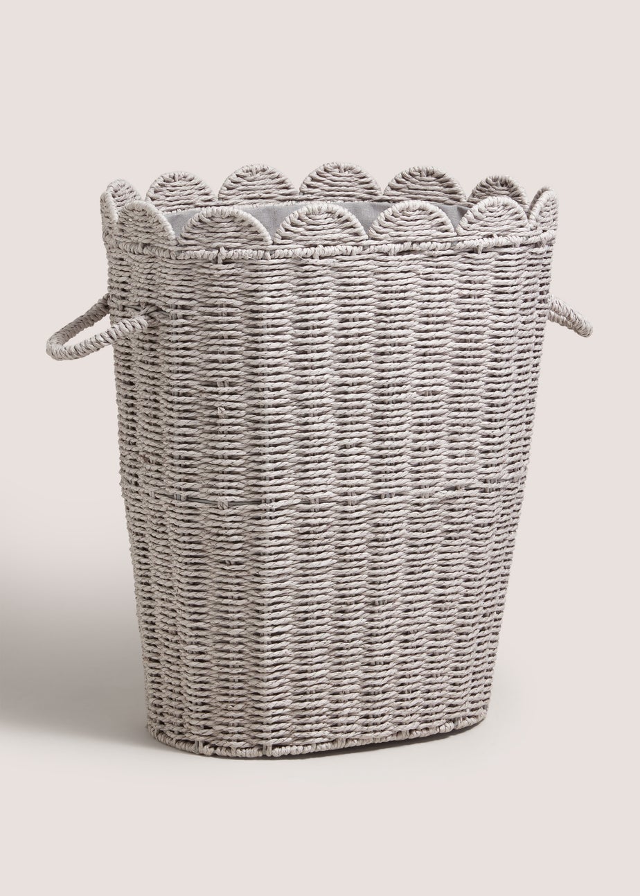 Grey Scalloped Edge Oval Laundry Basket