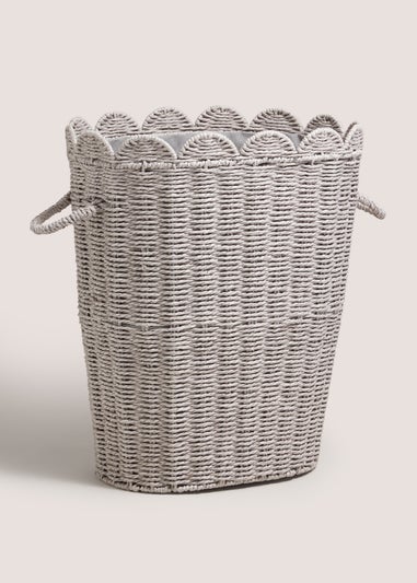 Grey Scalloped Edge Oval Laundry Basket