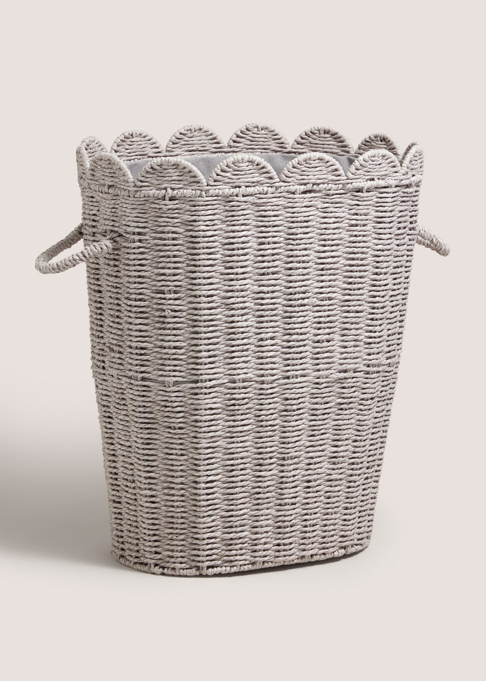 Grey Scalloped Edge Oval Laundry Basket