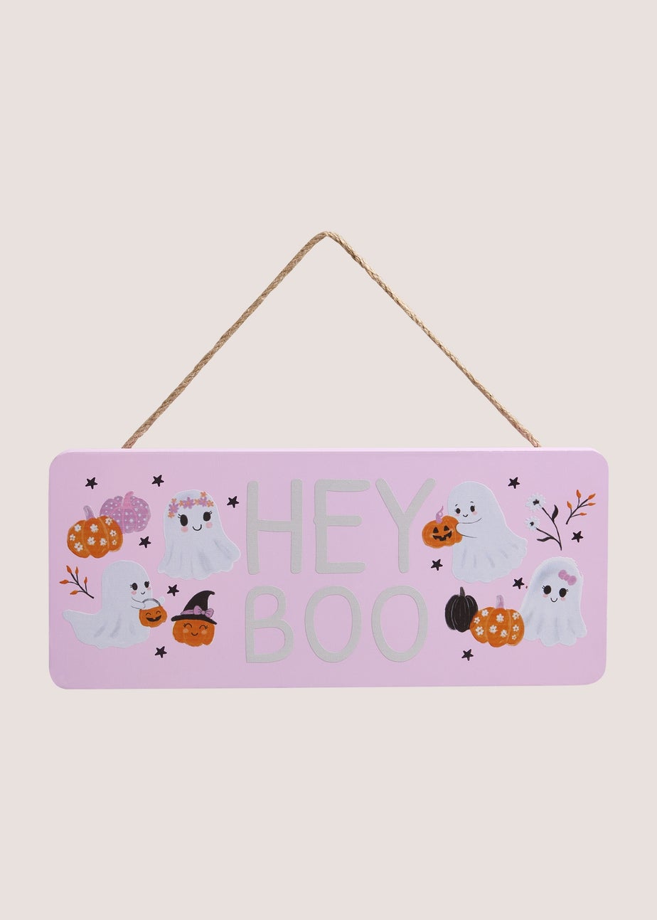 Pink Hey Boo Hanging Sign
