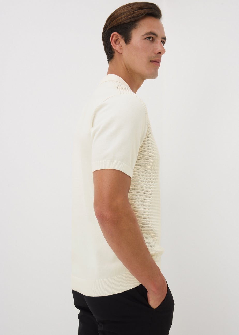 Ecru Knitted Texture Smart Polo Shirt