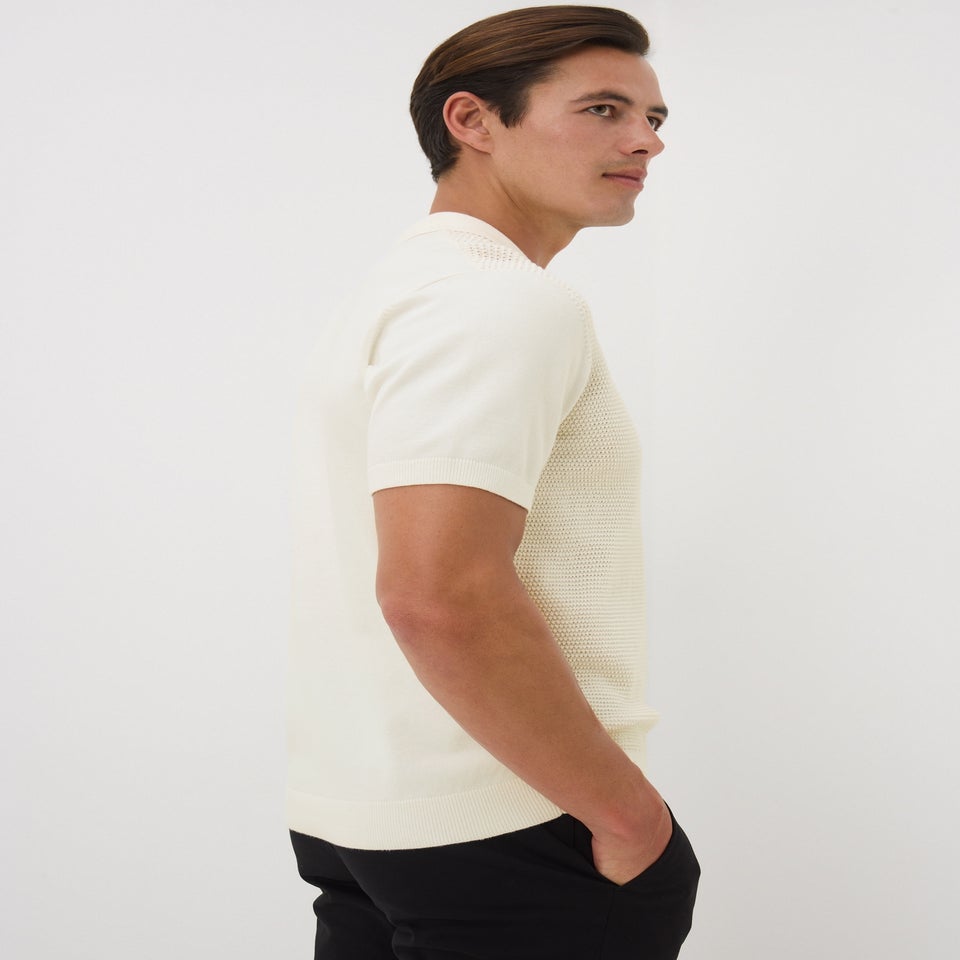 Ecru Knitted Texture Smart Polo Shirt