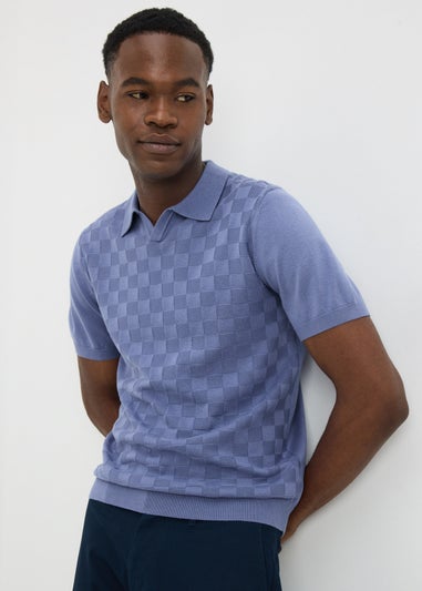 Blue Square Texture Smart Polo Shirt
