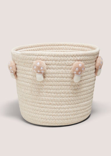Neutral Embroidered Mushroom Basket