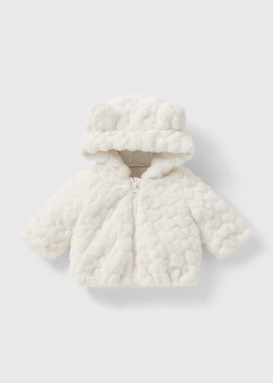 Baby Cream Heart Faux Fur Jacket (Newborn-23mths)