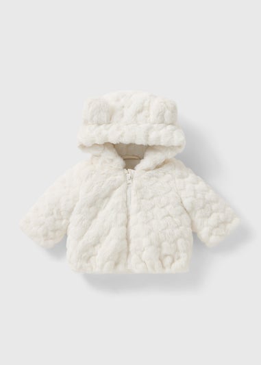 Baby Cream Heart Faux Fur Jacket (Newborn-23mths)