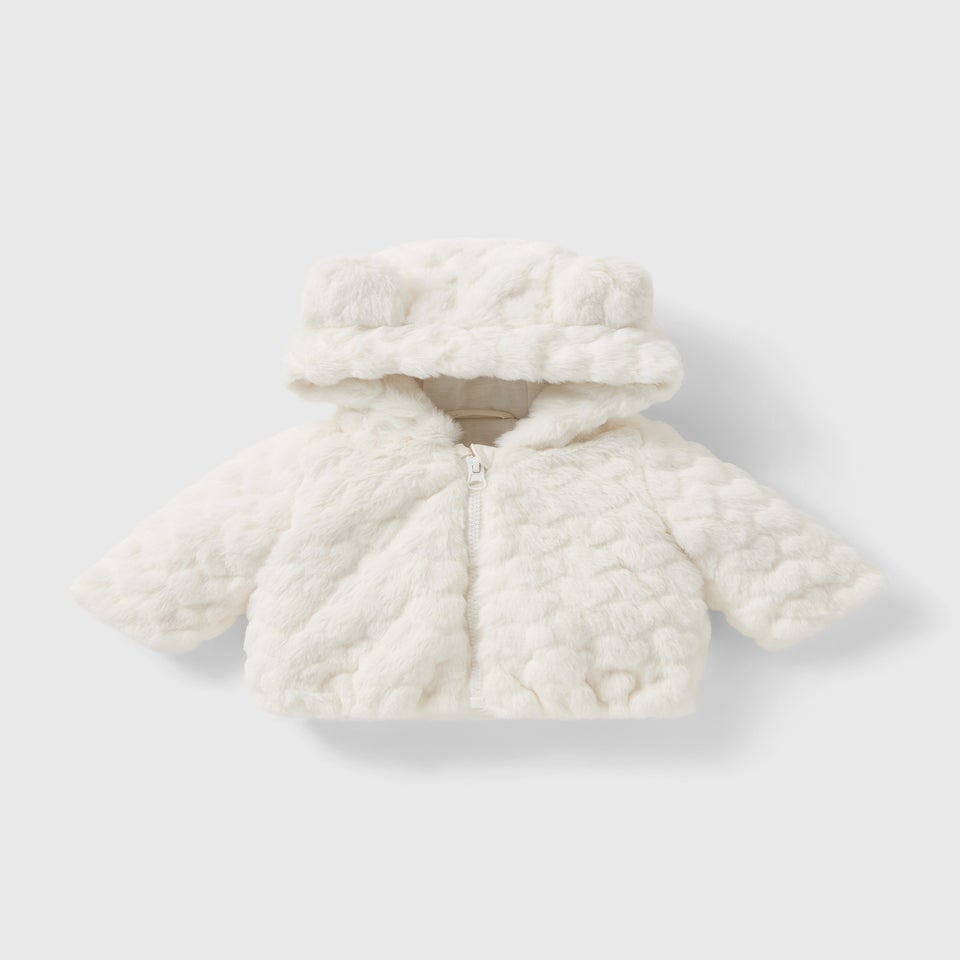 Baby Cream Heart Faux Fur Jacket (Newborn-23mths)