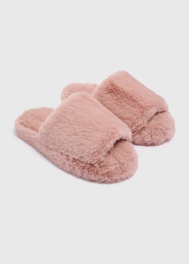 Pink Platform Faux Fur Slides