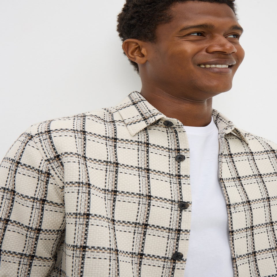 Ecru Check Textured Shacket