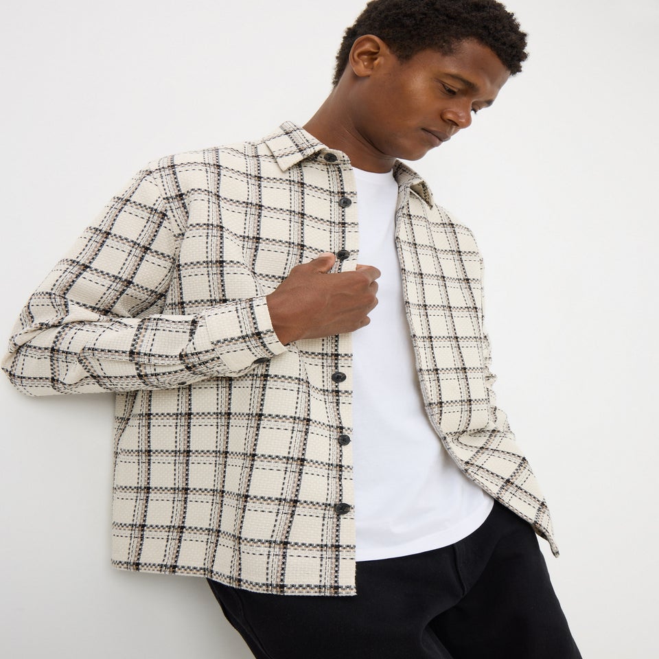 Ecru Check Textured Shacket