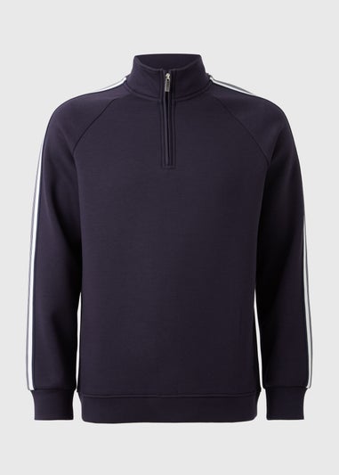 Navy Tape Sleeve Half Zip Co Ord Sweatshirt