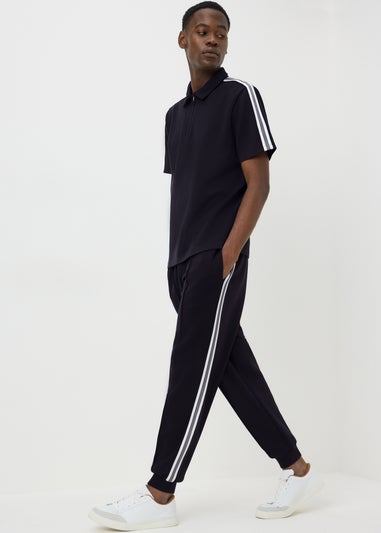 Black Tappered Leg Striped Joggers