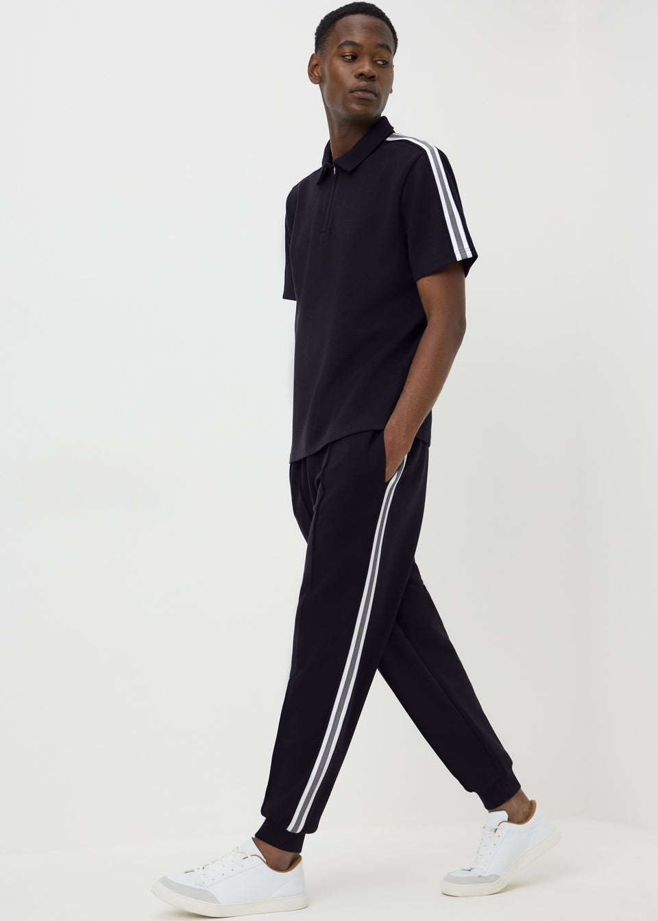 Black Tappered Leg Striped Joggers