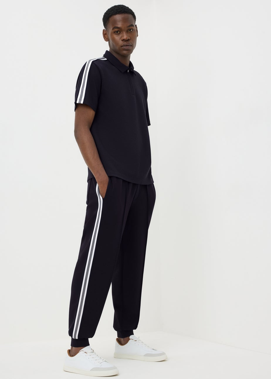 Black Tappered Leg Striped Joggers