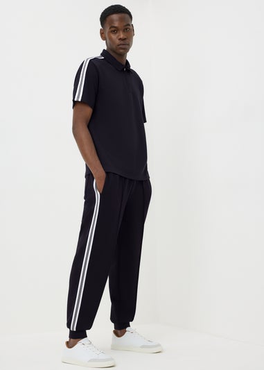 Black Tappered Leg Striped Joggers