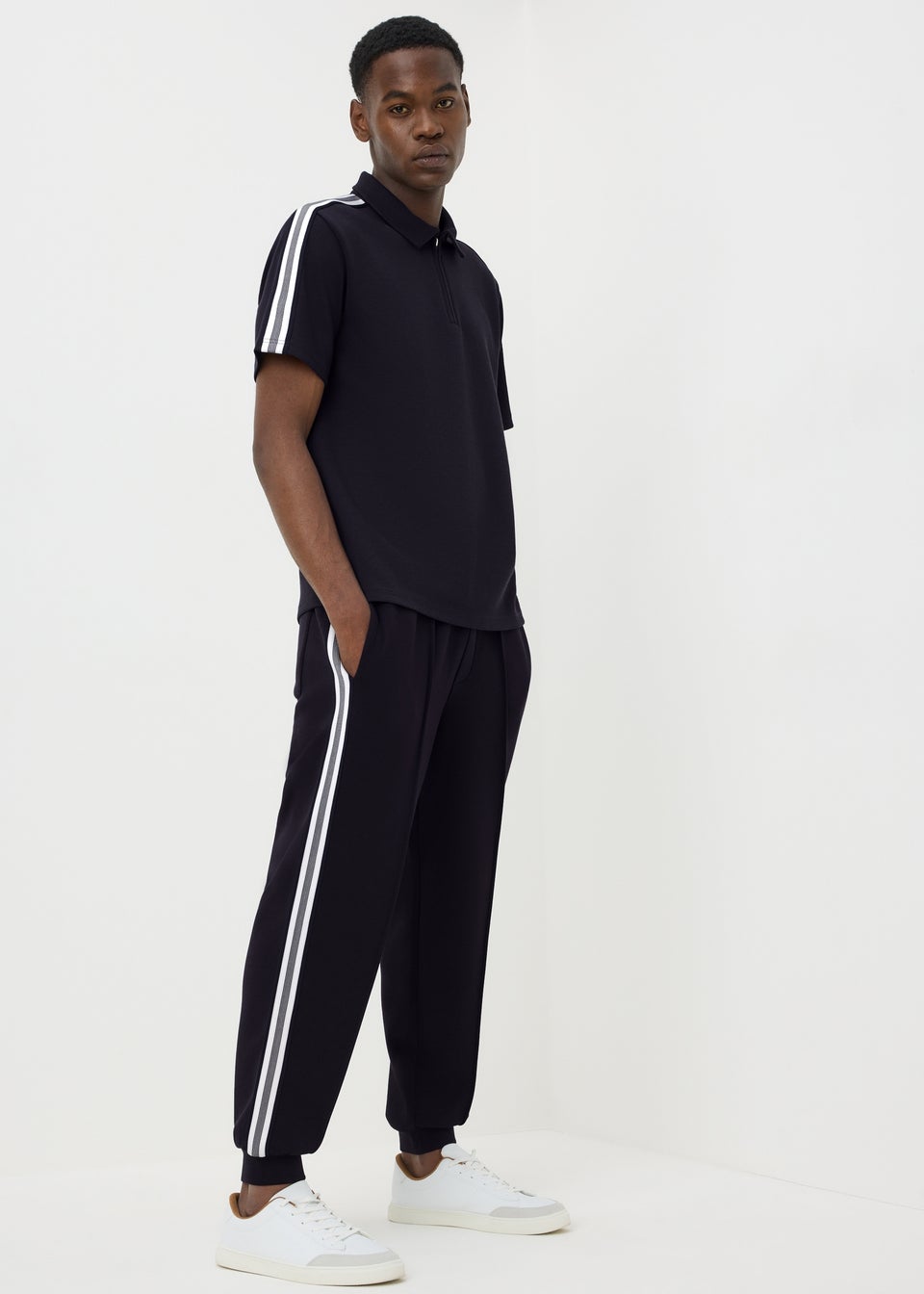 Black Tappered Leg Striped Joggers