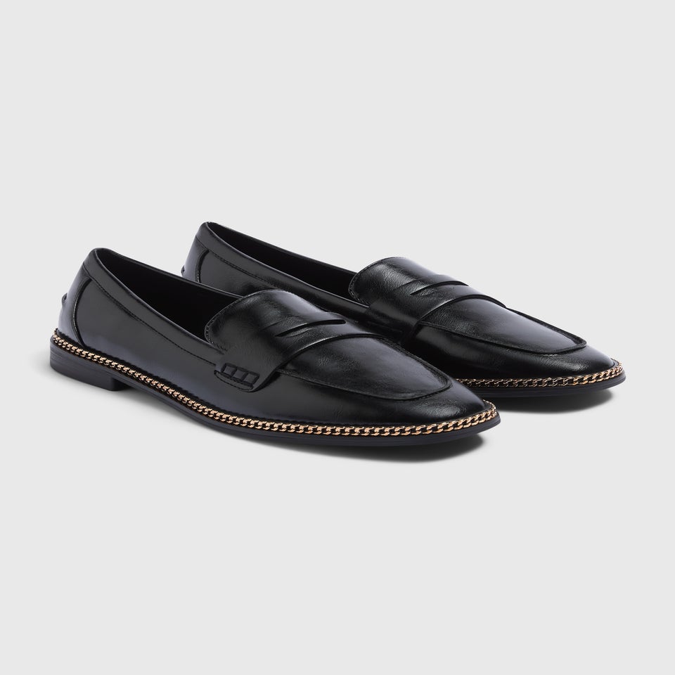 Black & Gold Chain Loafers