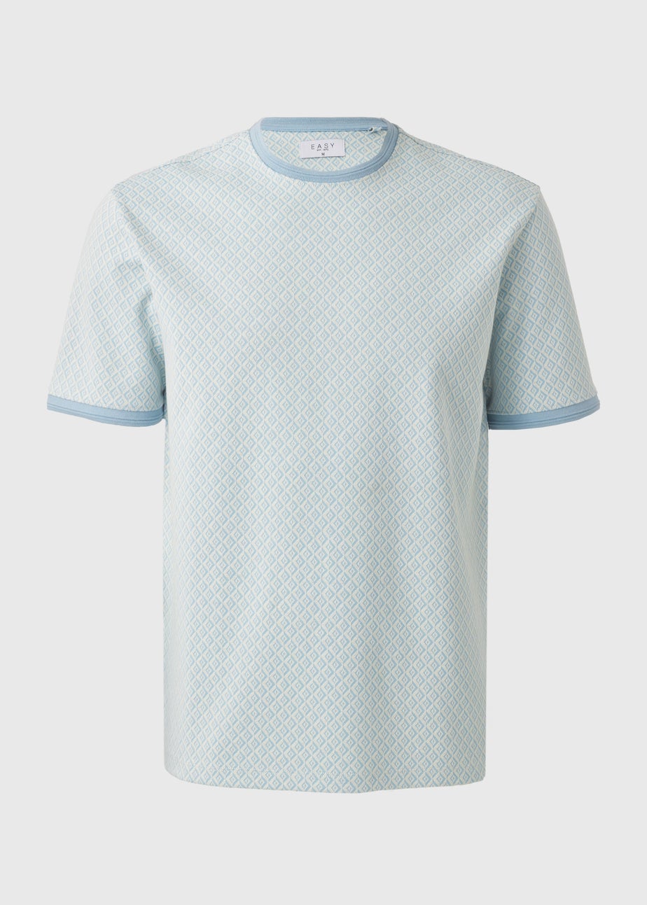 Blue Textured Jacquard Geometric T-Shirt