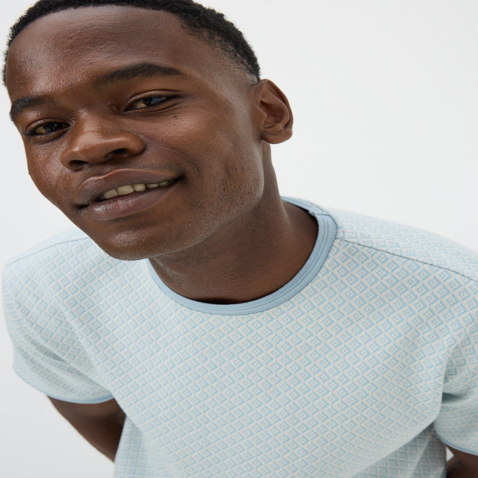 Blue Textured Jacquard Geometric T-Shirt