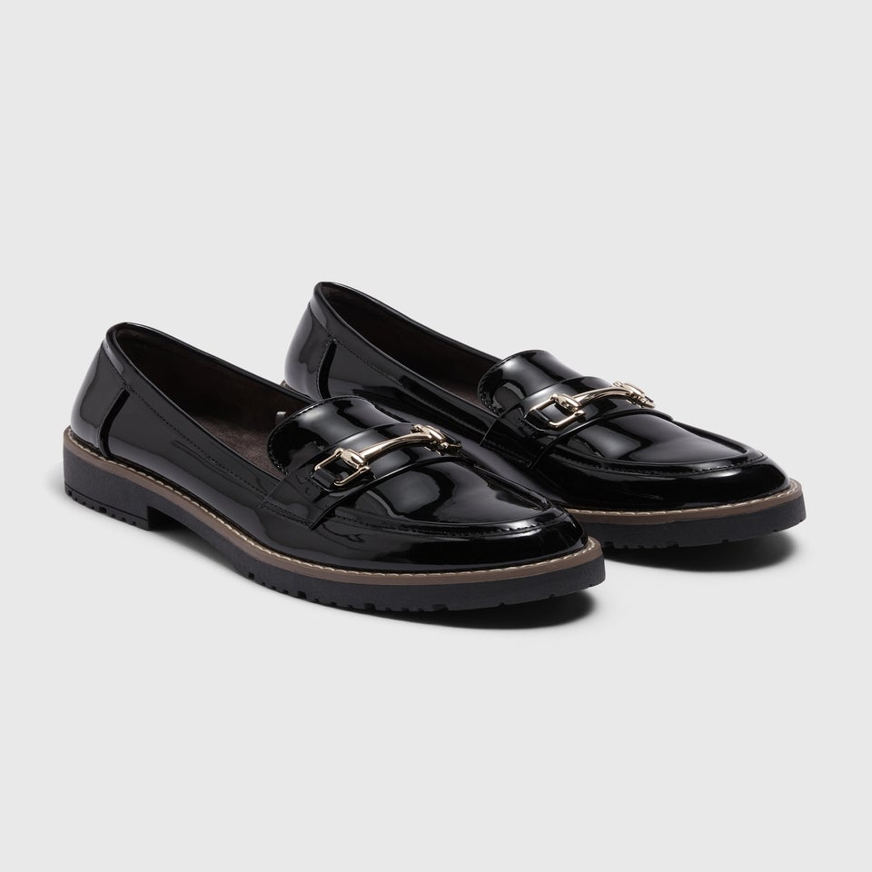 Soleflex Black Chain Buckle Loafers