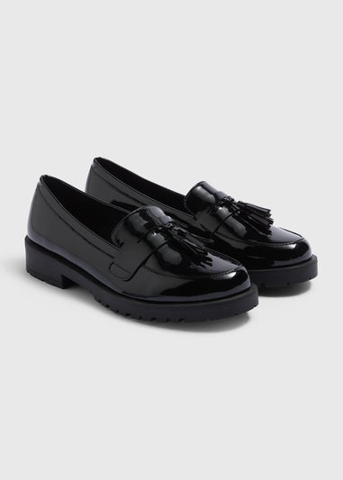 Black Chunky Patent Leather Loafers