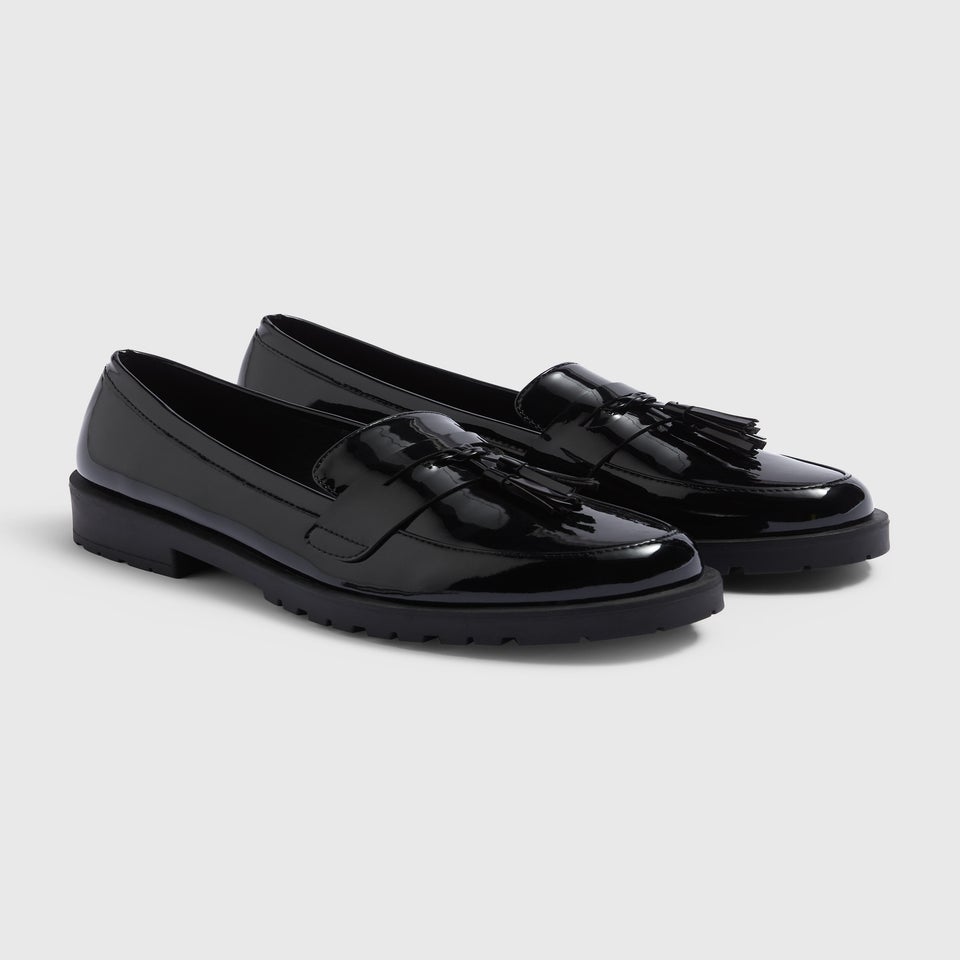 Black Chunky Patent Leather Loafers