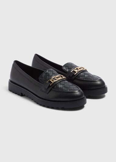Black Chunky Weave Wide Fit Loafers