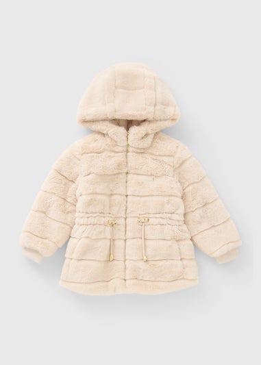 Girls Cream Faux Fur Tiered Coat (1-7yrs)