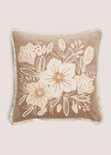 Natural Floral Embellished Cushion