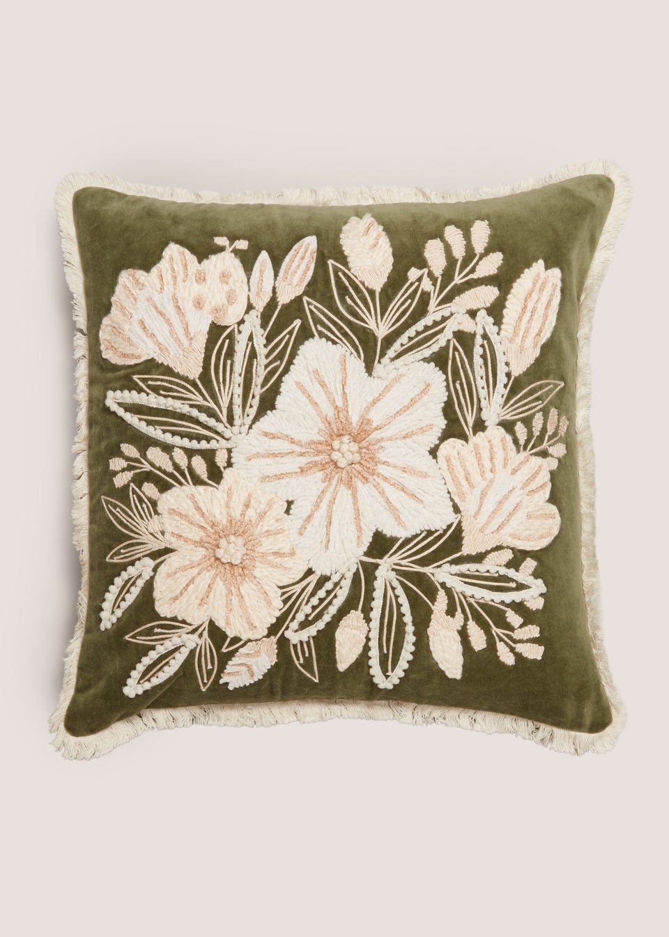 Green Floral Embellished Cushion
