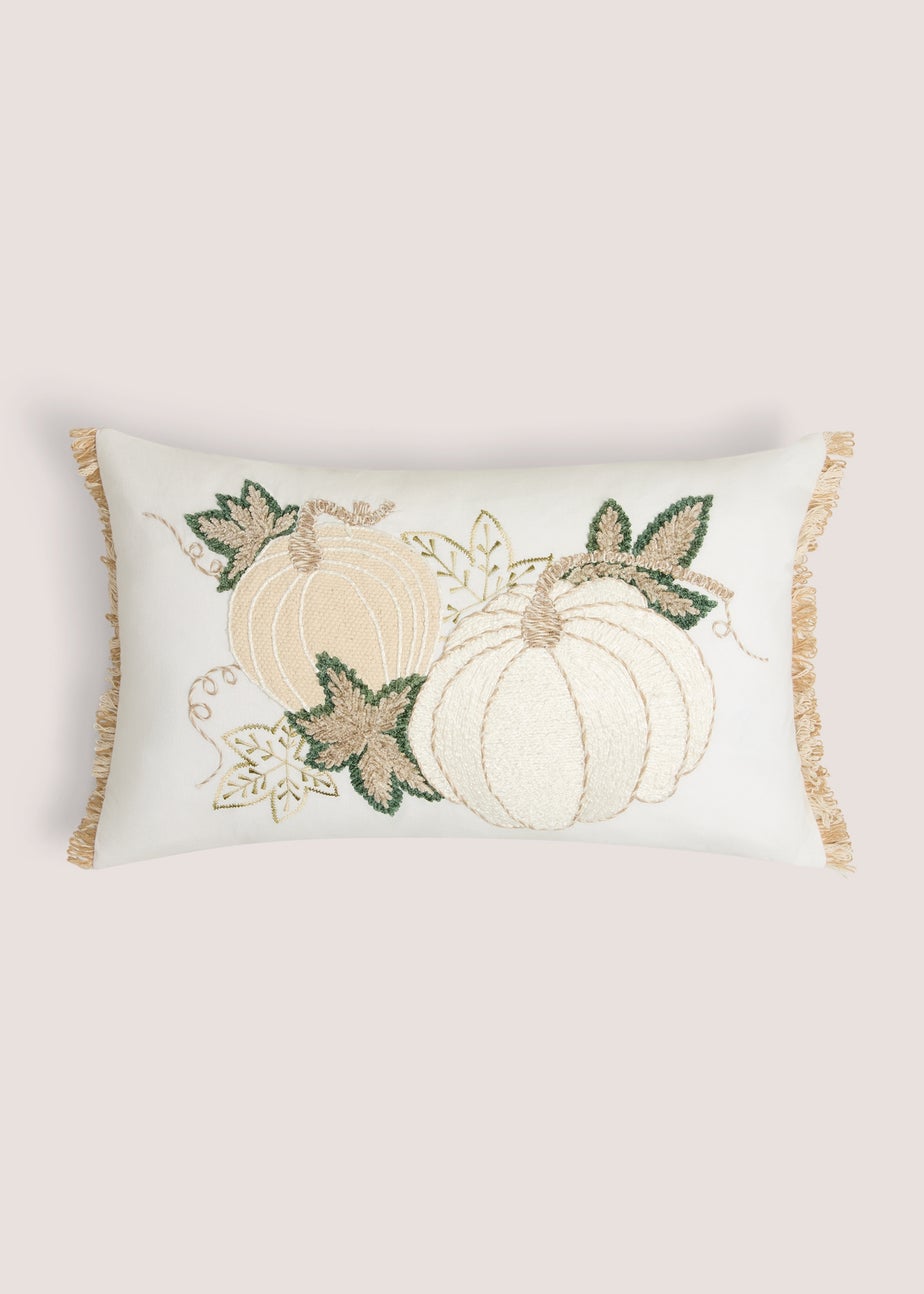 Cream Pumpkin Embroidered Tassel Cushion