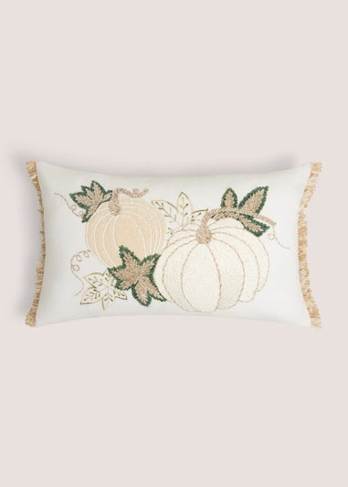 Cream Pumpkin Embroidered Tassel Cushion