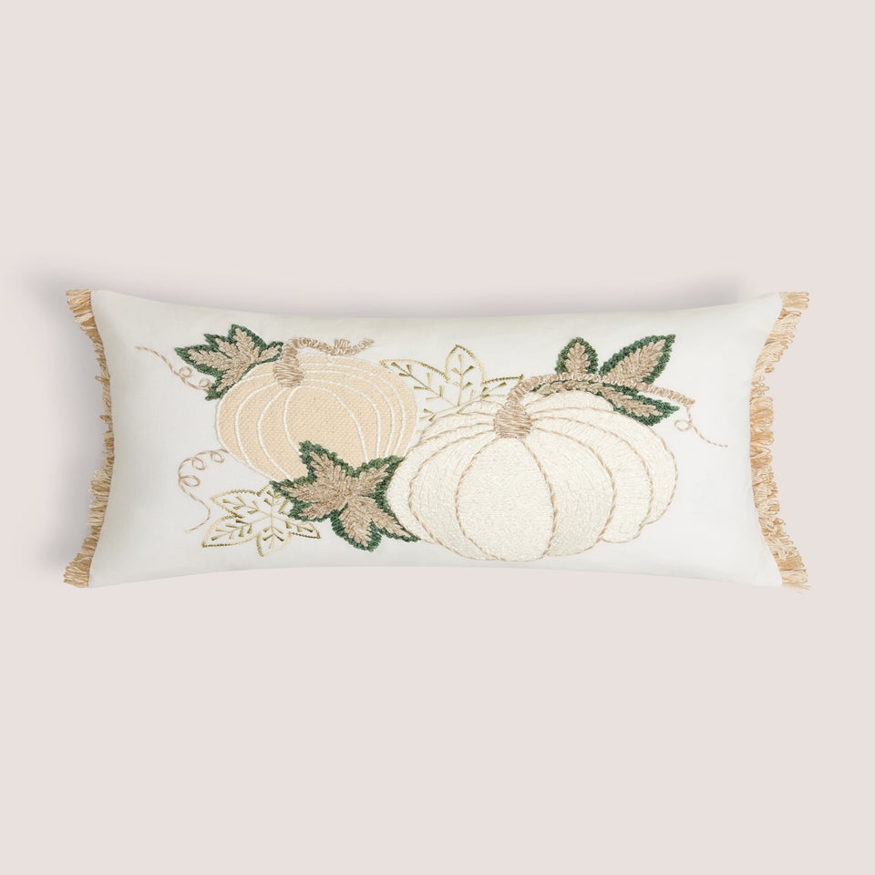 Cream Pumpkin Embroidered Tassel Cushion