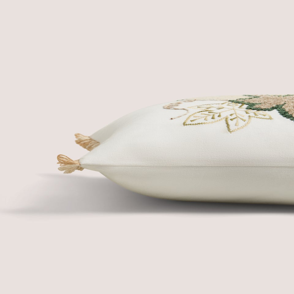 Cream Pumpkin Embroidered Tassel Cushion