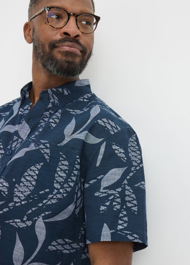 Lincoln Navy Chambray Print Shirt