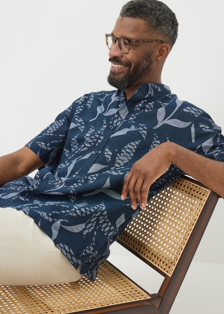 Lincoln Navy Chambray Print Shirt