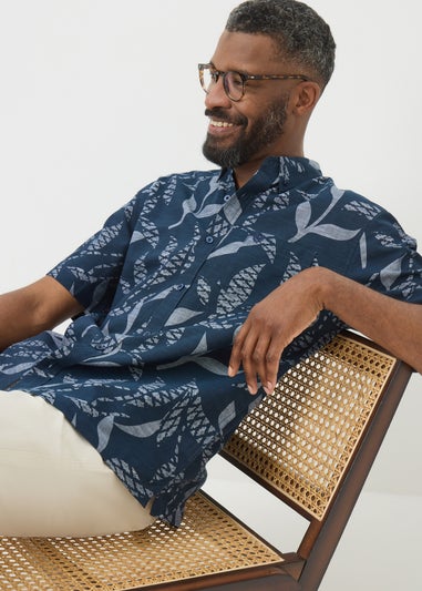 Lincoln Navy Chambray Print Shirt