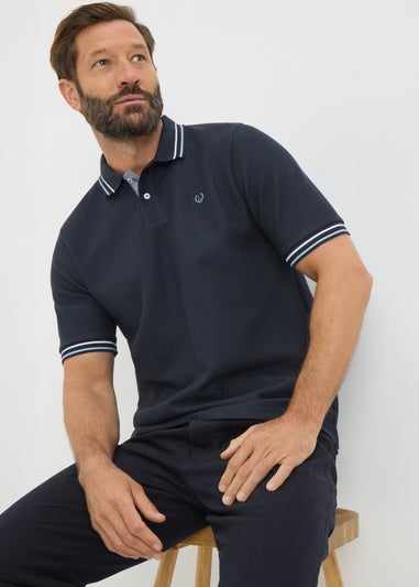 Lincoln Navy Herringbone Textured Polo