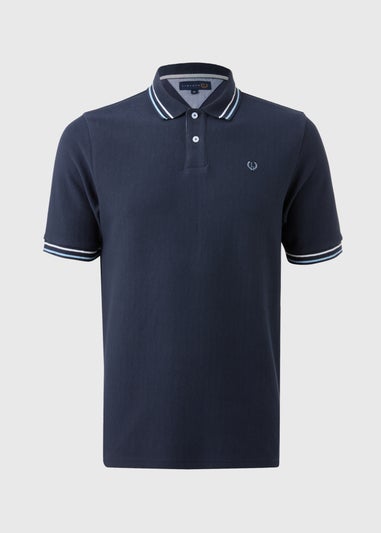 Lincoln Navy Herringbone Textured Polo