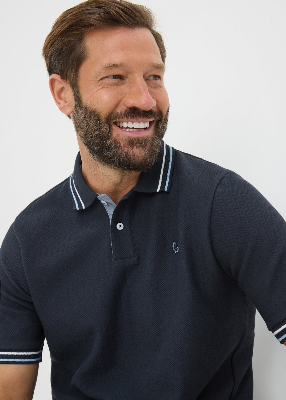 Lincoln Navy Herringbone Textured Polo